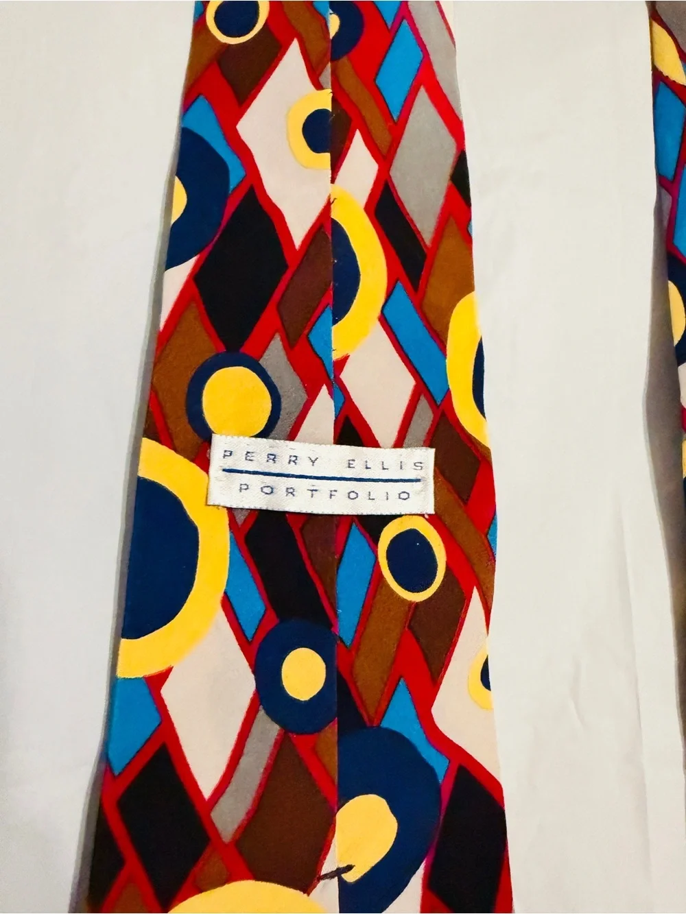 Perry Ellis Portfolio Men’s Necktie Abstract Geometric Multicolor Silk Tie